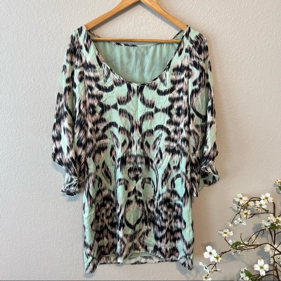 Milly Mint Black Pattern Silk Sheath Dress 2 - Picture 2 of 6